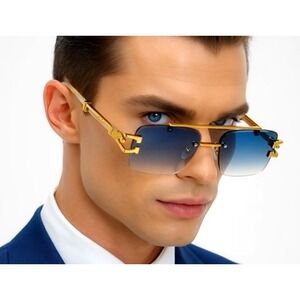 Men Sunglasses Fashion Designer Square Green Lens Retro Hip Hop Buffs Lentes New